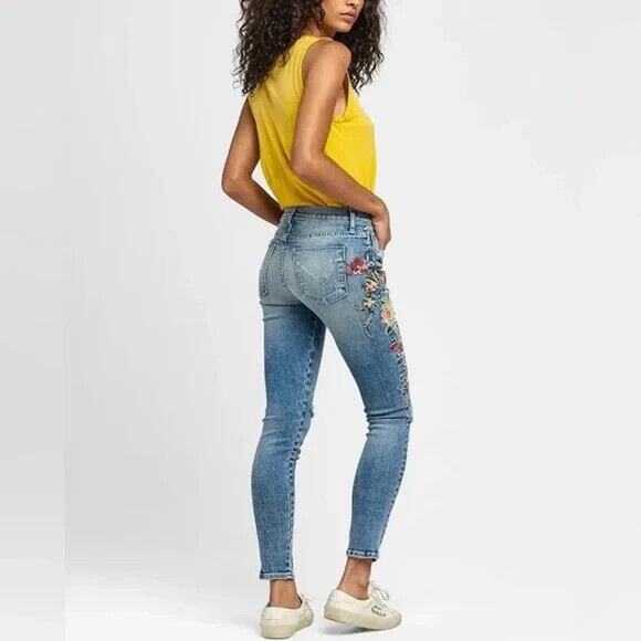 Hudson Nico Mid Rise Ankle Embroidered Distressed Skinny Jeans Women's Size 27 - Picture 10 of 14